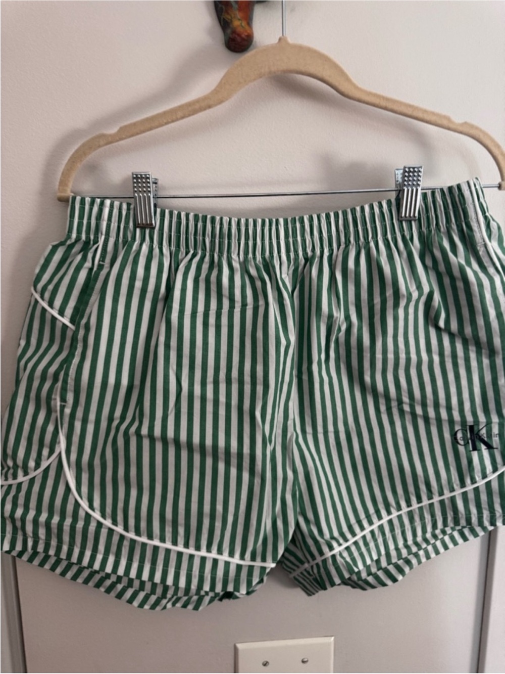 Calvin Klein Jeans Green Stripe Poplin Track Shorts | CK Logo | M - Picture 5 of 7